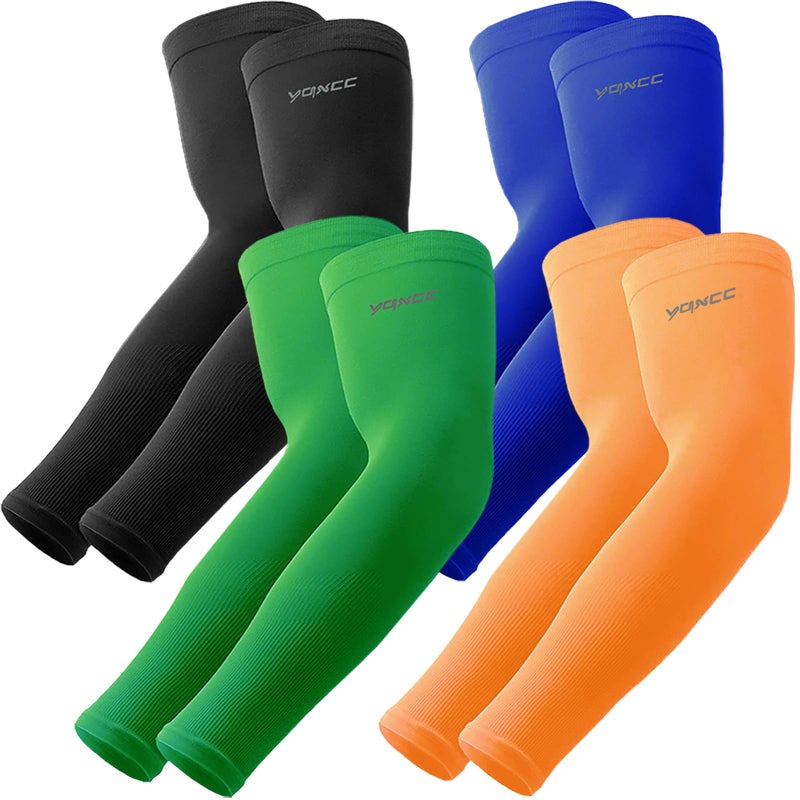 YQXCC 4 Pairs Arm Sleeves, Cooling UV Sun Protection Sports Compression Sleeves for Men Women, Golf Basketball Arm Sleeves - Image 1